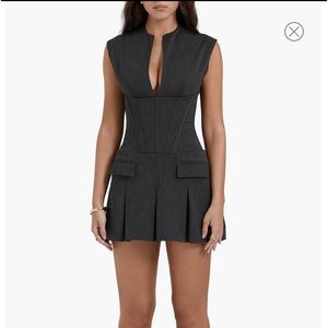 House of CB Eleanor Charcoal Pleated Corset Dress Size Small Plus Cup